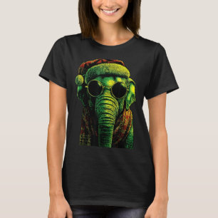 Punk Elephant With Sungles Santa Hat Christmas Roc T-Shirt