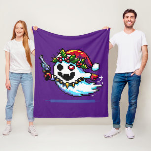 Punk Ghost Christmas - Edgy Pixel Art Holiday Fleece Blanket