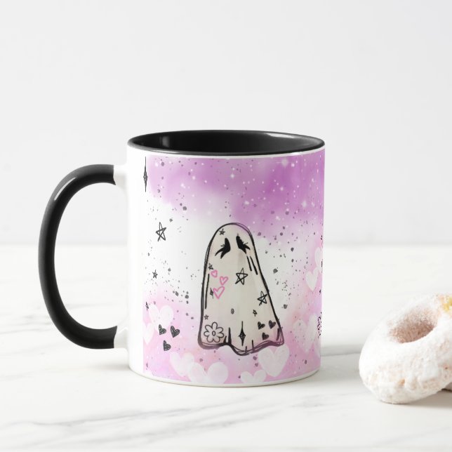 Punk Ghost Doodle Mug (Side Design)  (With Donut)