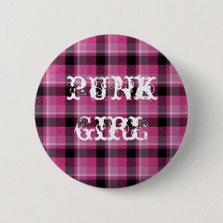 Punk Girl Black Pink Plaid Button