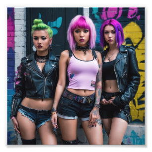 Punk Girls in Shorts Graffiti Alley Photo Print