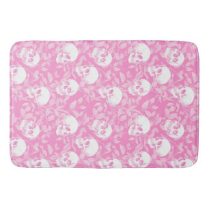 Punk girly Gothic pink skulls & foliage Halloween Bath Mat