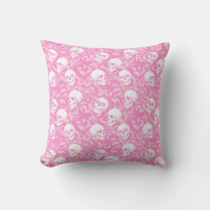 Punk girly Gothic pink skulls & foliage Halloween Cushion