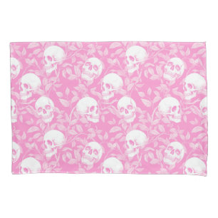 Punk girly Gothic pink skulls & foliage Halloween Pillowcase