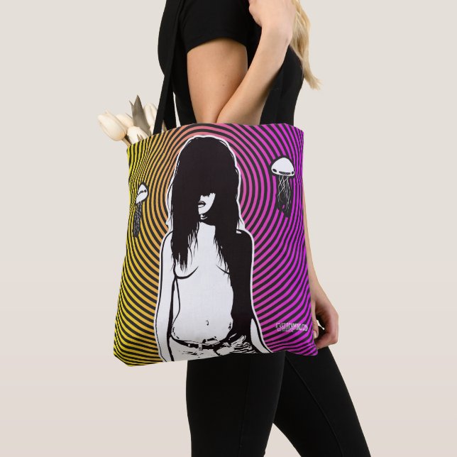 Punk Goth Creepy Girl Scary Psychedelic Seeker Tote Bag (Close Up)