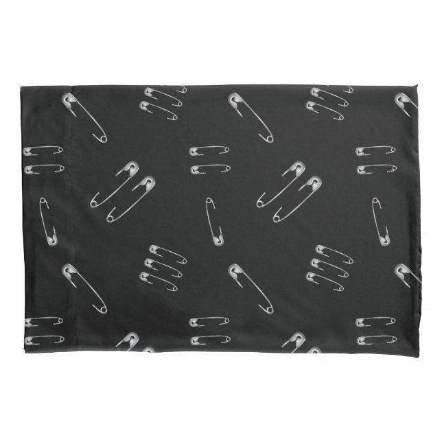 Punk Goth Emo Grunge Safety Pin Pattern Black Pillowcase (Front)