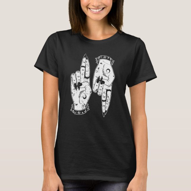 Punk Goth Girl Devil Hands  As Above So Below Witc T-Shirt (Front)