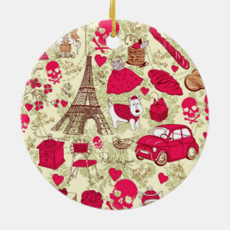 Punk In Paris Quirky French Icons pattern Ceramic Ornament