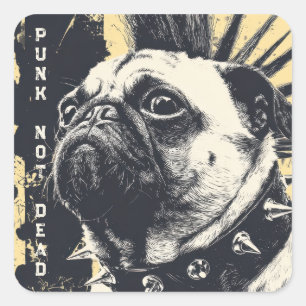 Punk Not Dead Bulldog – Rock Dog Art Square Sticker