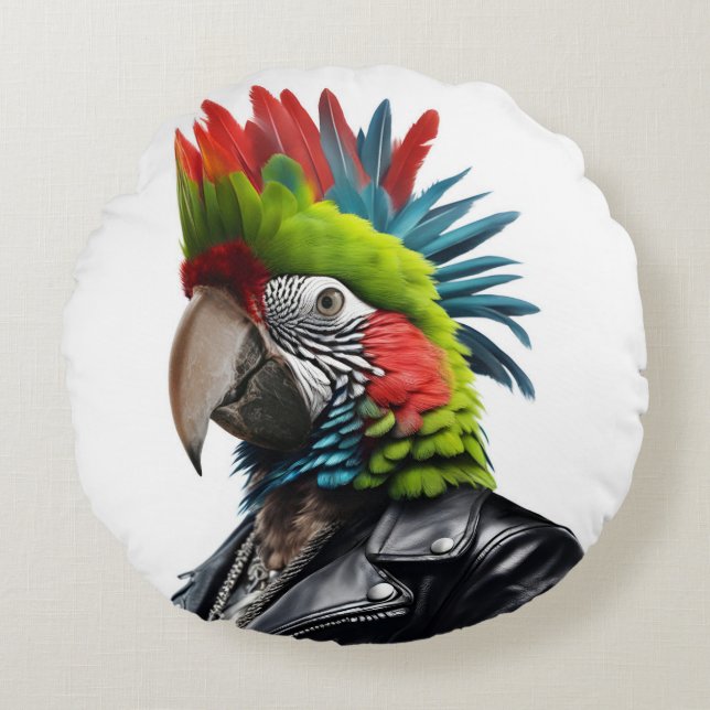 Punk Parrot Round Cushion (Front)