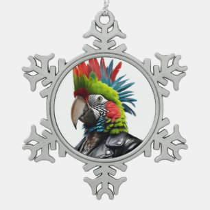 Punk Parrot Snowflake Pewter Christmas Ornament
