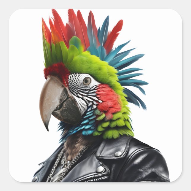 Punk Parrot Square Sticker (Front)