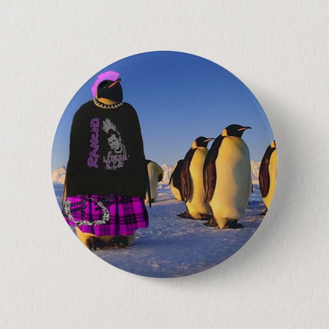Punk Penguin 6 Cm Round Badge (Front)