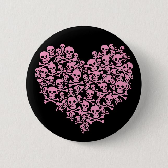 Punk Pink Skull Heart 6 Cm Round Badge (Front)