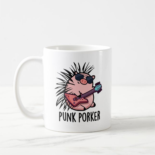 Punk Porker Funny Punk Rocker Pig Pun  Coffee Mug (Left)