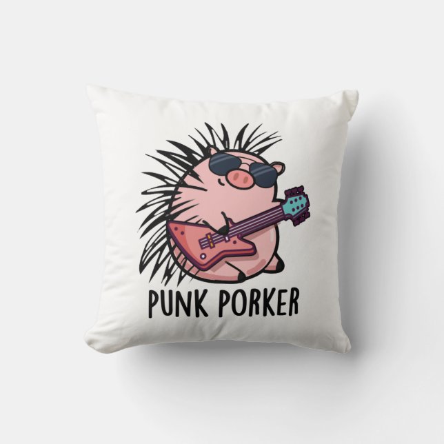 Punk Porker Funny Punk Rocker Pig Pun  Cushion (Front)