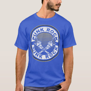 Punk Rock Badge Design Rock Skeleton Hands Black T-Shirt