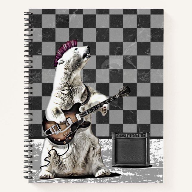 Punk Rock Bear Guitar Player Rock & Roll Musician Notebook (Front)