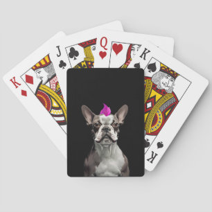 Punk Rock Boston Terrier Pink Mohawk Music Lover Playing Cards