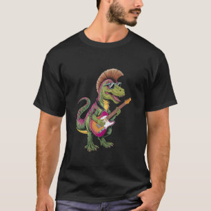Punk Rock Dinosaur Playing Guitar Cool Music Lover T-Shirt