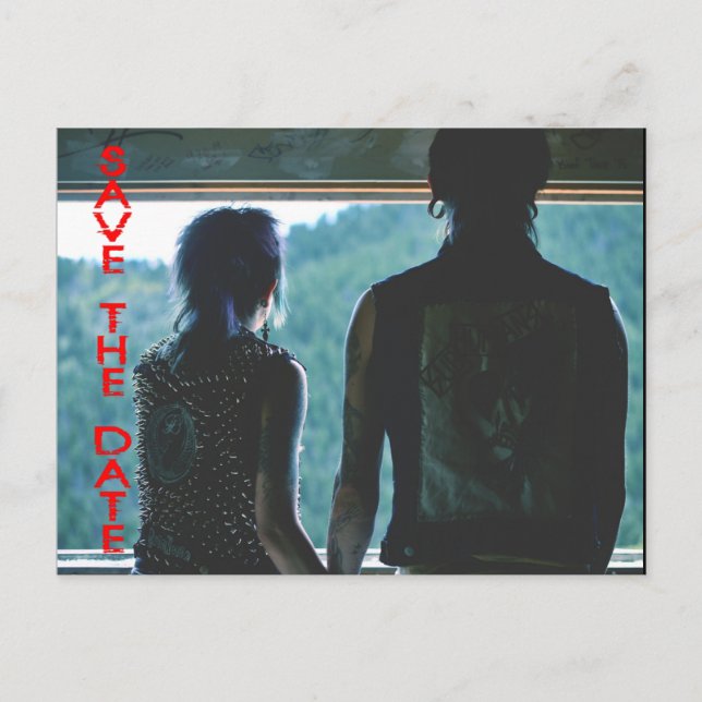 Punk Rock Emo punk save the date postcard (Front)
