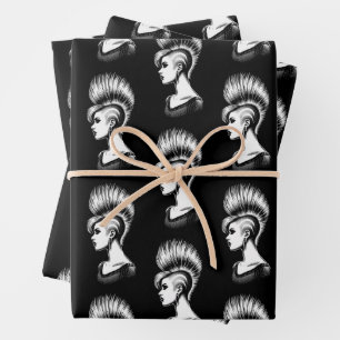 Punk Rock Girl with Mohawk Hairstyle Fashion Wrapping Paper Sheet