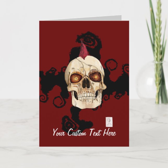 Punk Rock Gothic Skull with Red Mohawk Card (Front)