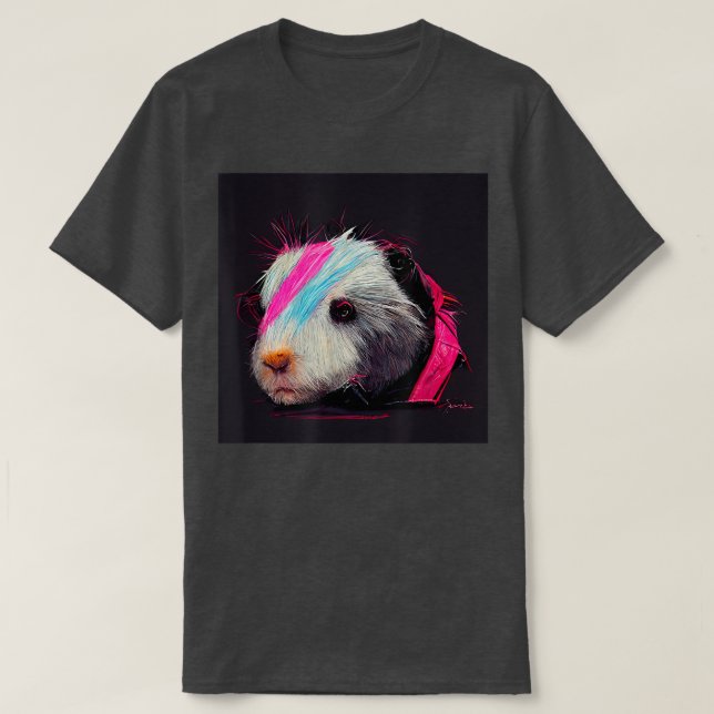 Punk Rock Guinea Pig In A Leather Jacket 5117  T-Shirt (Design Front)