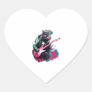 Punk Rock Guitar Calico Cat Guitarist  Heart Sticker