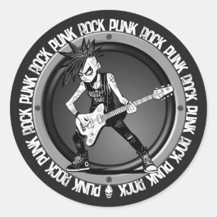Punk Rock Guitar Player Art Cool Musician Classic  Round Sticker