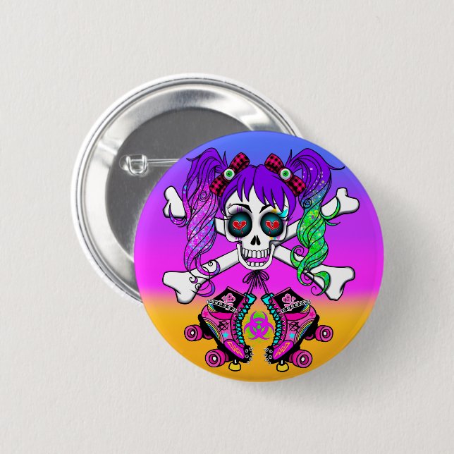 Punk Rock Inspired Roller Derby Girl Button Pin (Front & Back)