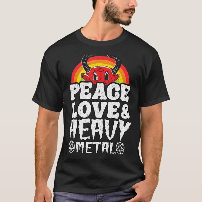 Punk Rock Kids Metal Rainbow Satan Peace Love & He T-Shirt (Front)