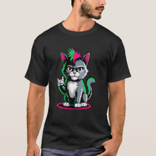Punk Rock Men Kids Women Funny Cat T-Shirt
