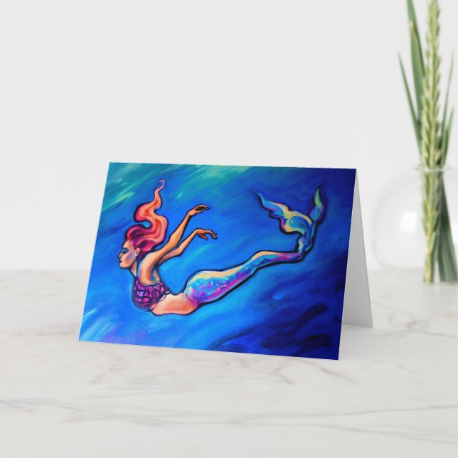 "Punk Rock Mermaid" Art Print Greeting Card (Front)