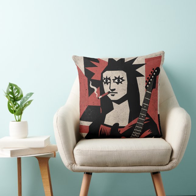 Punk Rock Mona Lisa Guitar Art Cushion (Chair)