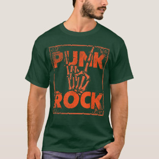 Punk Rock Music Skeleton Devil Horns Hand Sign T-Shirt