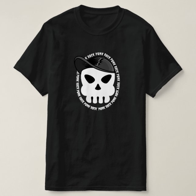 Punk Rock Music Skull Cap Rocker White Lightning T-Shirt (Design Front)