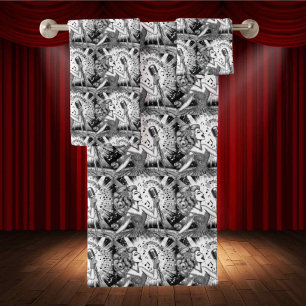 Punk Rock Musician Black & White Drawing Artist Bath Towel Set