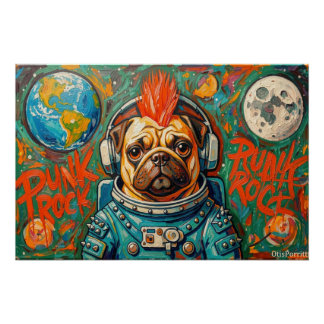 PUNK ROCK PUG ASTRONAUT 4 POSTER