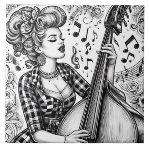 Punk Rock Rockabilly Retro Glam Black & White Ceramic Tile