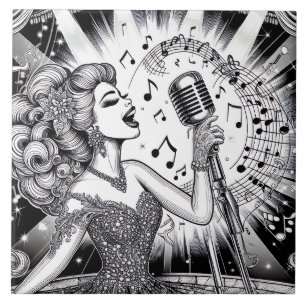 Punk Rock Rockabilly Retro Glam Black & White Ceramic Tile