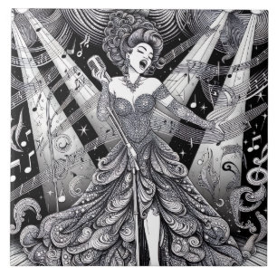 Punk Rock Rockabilly Retro Glam Black & White Ceramic Tile