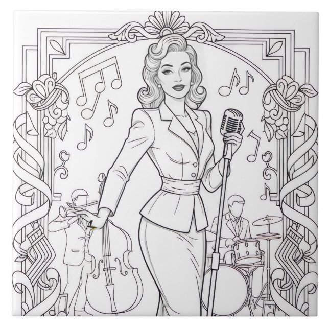 Punk Rock Rockabilly Retro Glam Black & White Ceramic Tile (Front)