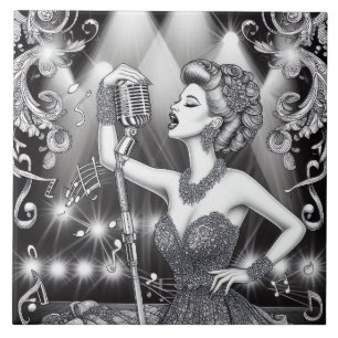 Punk Rock Rockabilly Retro Glam Black & White Ceramic Tile