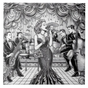 Punk Rock Rockabilly Retro Glam Black & White Ceramic Tile