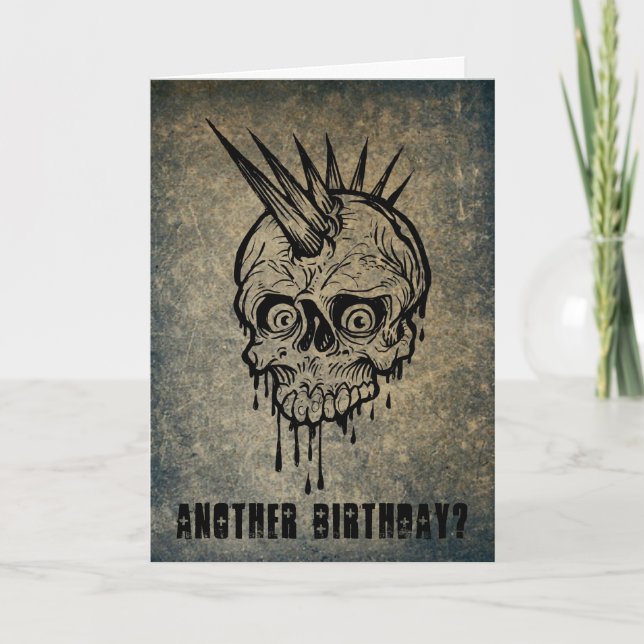 Punk Rock Rocker Skull with Mohawk Birthday Card (Front)