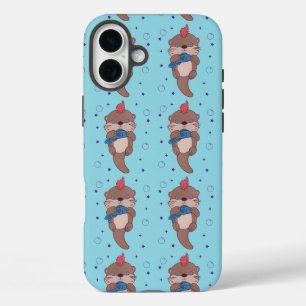 Punk Rock Sea Otter with Fish Funny Animal Art iPhone 16 Plus Case