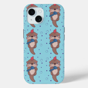 Punk Rock Sea Otter with Fish Funny Animal Art iPhone 15 Case