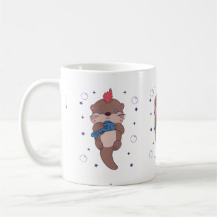 Punk Rock Sea Otter with Fish Funny Animal Art Coffee Mug