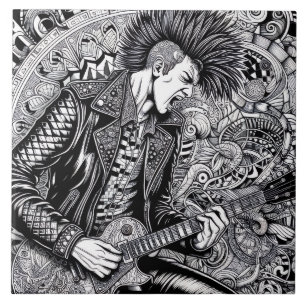Punk Rock Singer Retro Glam Unique Black and White Ceramic Tile